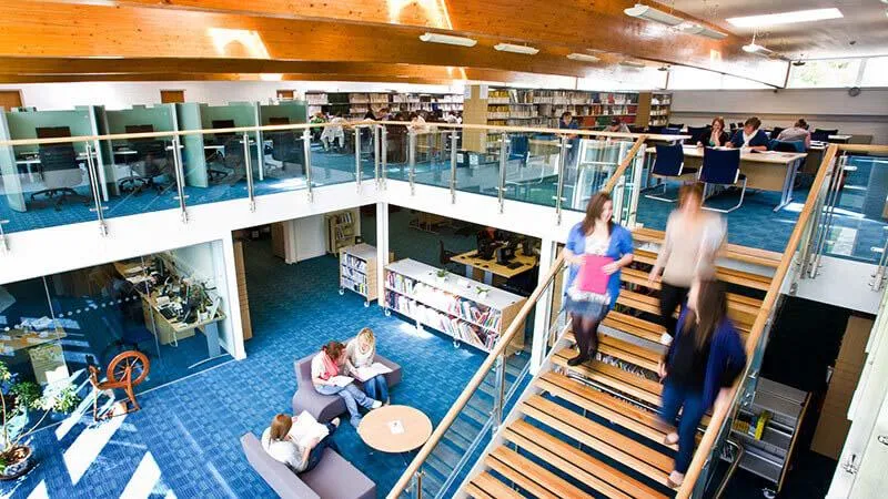 Scottish Borders Campus library Library with stairs and glass railings