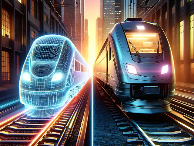 Graphic of a train and its digital twins. Digital twins replicate the physical world using data collected in real time.