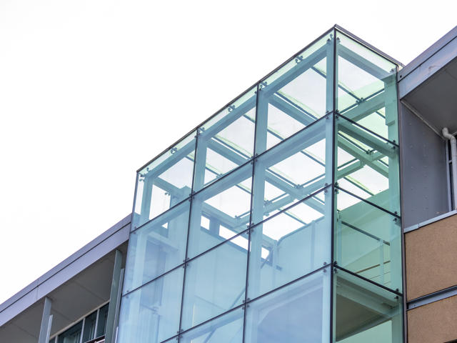A modern glass building.