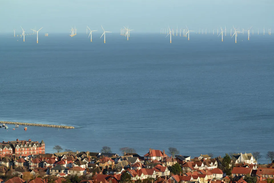 An offshore wind farm on the North Wales coast. An offshore wind farm on the North Wales coast