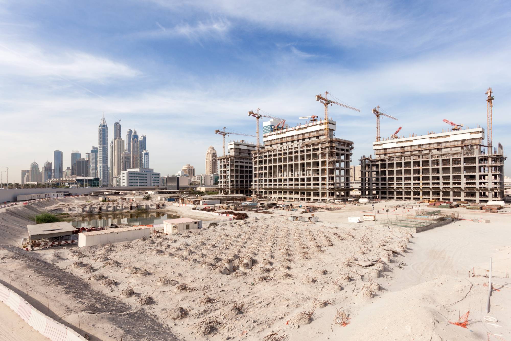 A construction site on the outskirts of a city